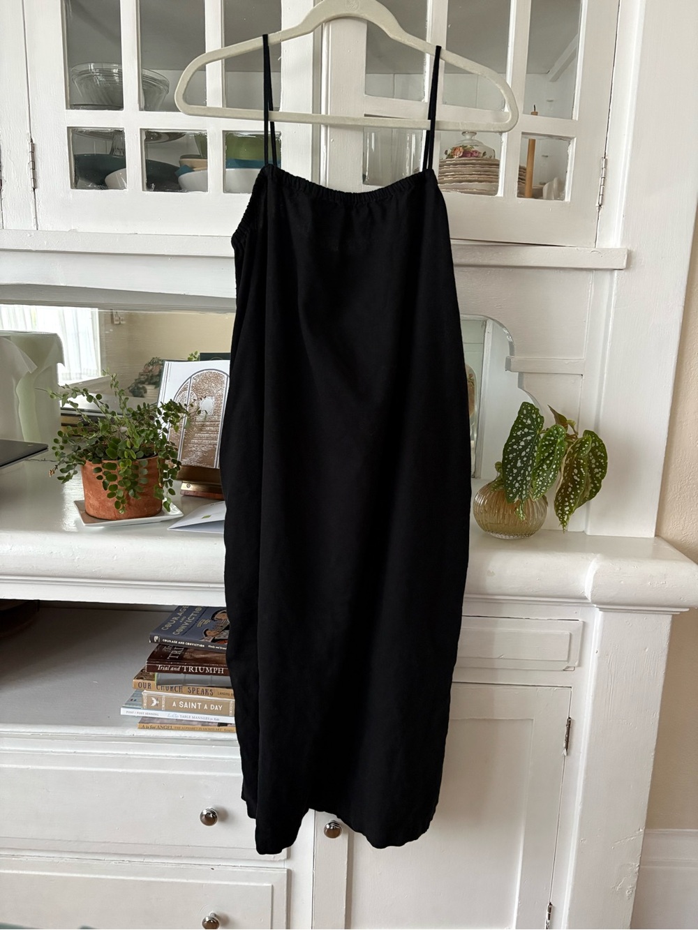 a new day Simple Black Linen Midi Slip Dress